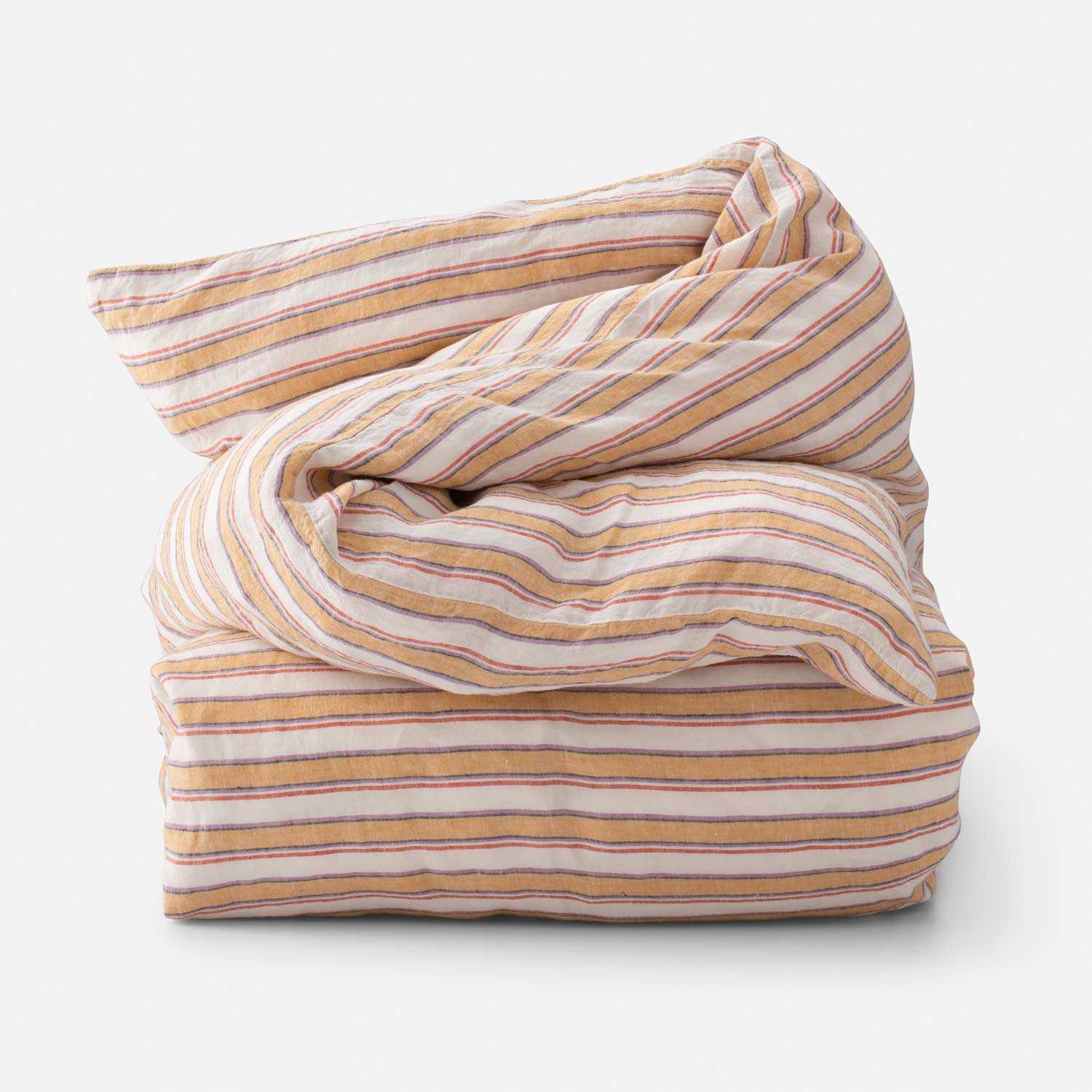 Market Stripe Linen Duvet Cover in Apricot Stripe Size King by Schoolhouse