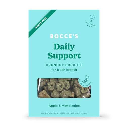 Bocce's Bakery Breath Daily Support Treats for Dogs, Wheat-Free Dog Treats, Made with Real Ingredients, Baked in The USA, Supports Oral Health, All-Natural Apple & Mint Biscuits, 12 oz