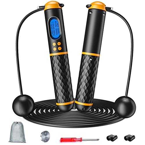 Smart Jump Rope, Fitness Skipping Rope with Weight/Lap/Time/Calorie Record, Adjustable Digital Counting Jump Ropes for Home Gym, Cordless Jumping Rope for Men Women Kids Fitness Exercise Training