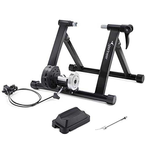 Sportneer Bike Trainer Stand Indoor Exercise - Sportneer Magnetic Bicycle Cycling Training Accessories with Noise Reduction Wheel Kit for Road Bike