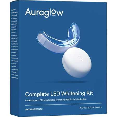Auraglow Teeth Whitening Kit with LED Light 35% Carbamide Peroxide Gel 20+ Whitening Treatments (2) 5mL Whitening Gel Syringes
