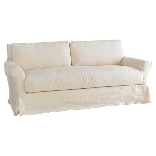 Comfy Slipcovered Sofa - Washable Cream Linen - Rachel Ashwell - Handcrafted | Couch, Settee - White - Comfortable, Durable