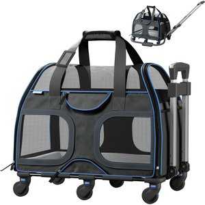 Katziela Luxury Rider Pro Removable Wheels & Double Telescopic Handle Airline-Approved Dog & Cat Carrier Bag, Black & Blue