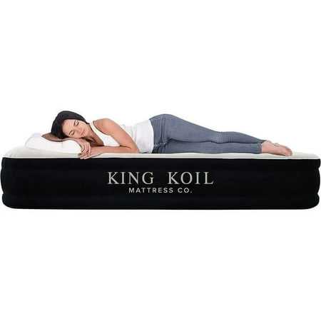 King Koil Luxury Plush Pillow Top Queen Size Air Mattress with Built-in High-Speed Pump for Home Camping Guests Inflatable Airbed Double High Blow Up Bed Durable Waterproof 1-Year Warranty
