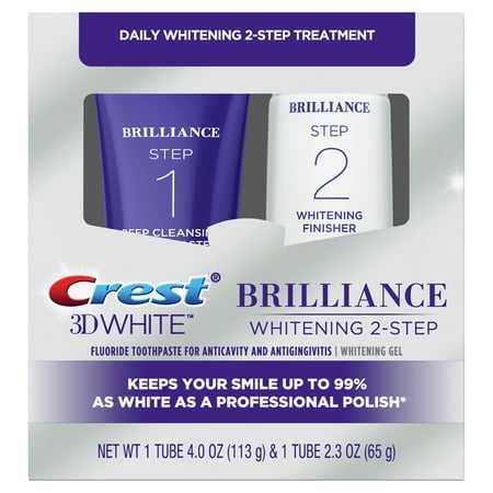 Crest 3D White Brilliance + Whitening Two-Step Toothpaste Mint 4.0 oz and 2.3 oz