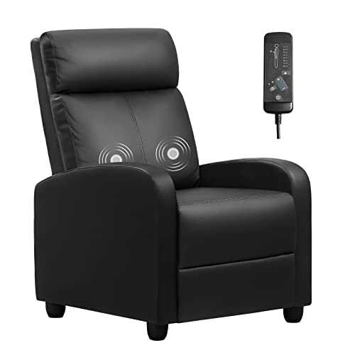 Furniwell Massage Recliner Chair for Living Room Adjustable PU Leather Reclining Chair Home Theater Seating Modern Winback Single Sofa for Adults with Footrest (Leather, Black)