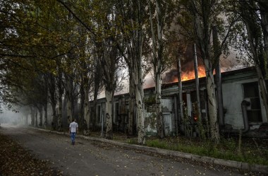 Smoke rises from an old factory as intense shelling rocked the area, on July 21, 2014 in the rebel stronghold of Donetsk in eastern Ukraine.