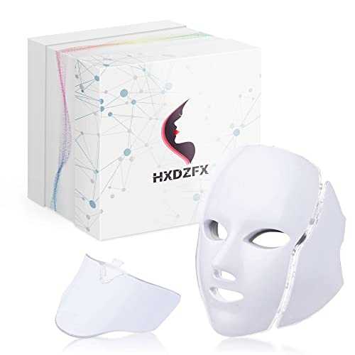 HXDZFX LED FACIAL LIGHT THERAPY MASK-Led Face Mask Light Therapy, 7 Led Light Therapy Facial Skin Care Mask - Blue & Red Light for Acne Photon Mask - Skin Care Mask for Face and Neck.White