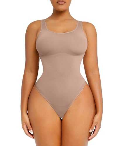 SHAPELLX Bodysuit Shapewear Tummy Control Scoop Neck Tank Tops Seamless Thong Bosy shaper for Women (Beige,3X-large/4X-large)