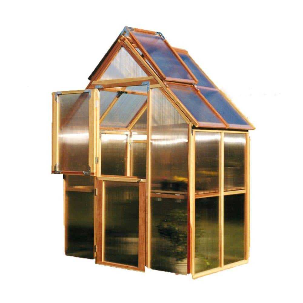 Sunshine Gardenhouse 72 in. W x 48 in. D x 100 in. H Redwood Frame Polycarbonate Greenhouse