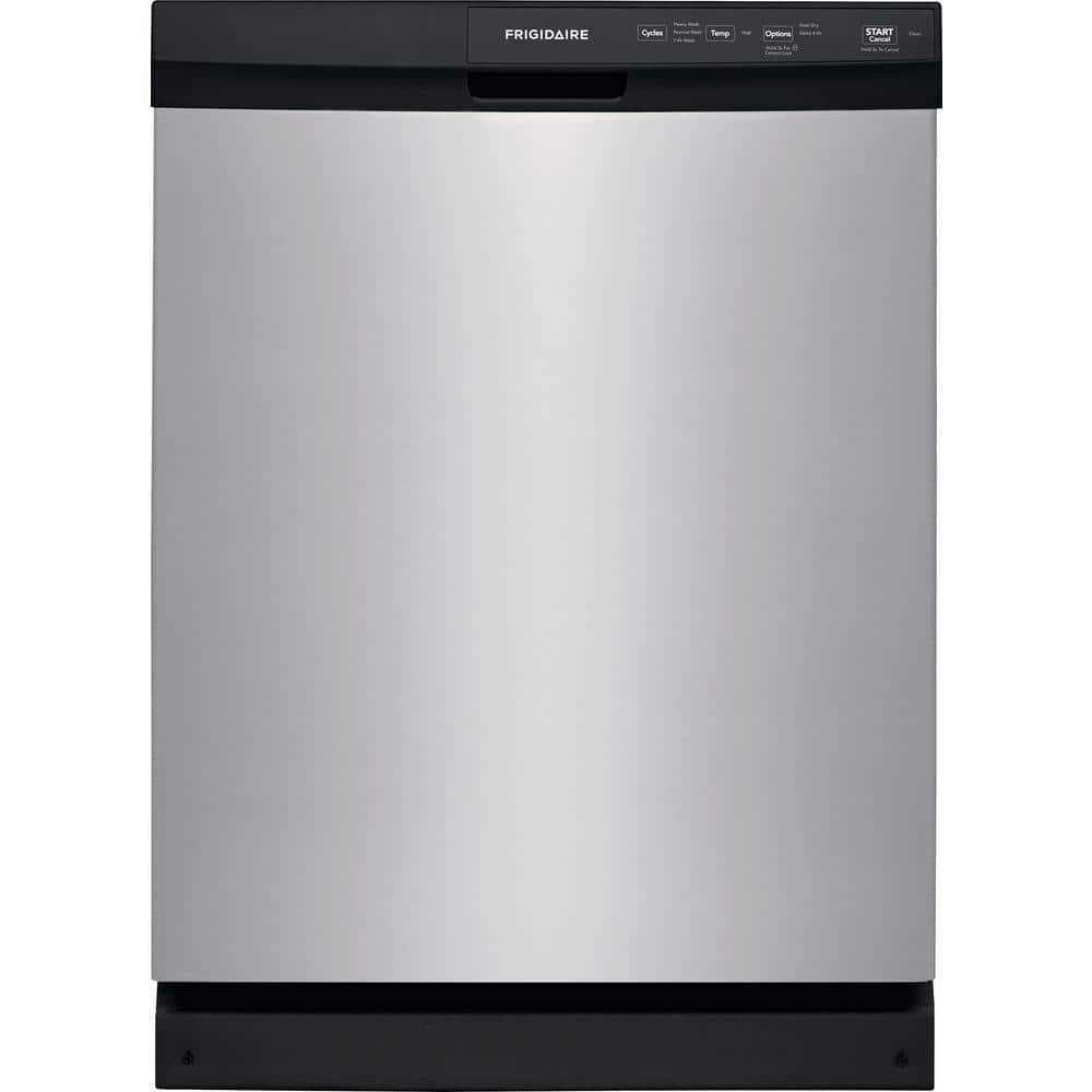 Frigidaire 24 In. in. Front Control Built-In Tall Tub Dishwasher in Stainless Steel with 3-Cycles, 55 dBA, Silver