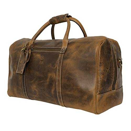 Oversized Leather Travel Duffel Bag Weekender Overnight Bag Waterproof  Leather Large Carry On Bag Travel Tote Duffel Bag for Men or Women,Brown