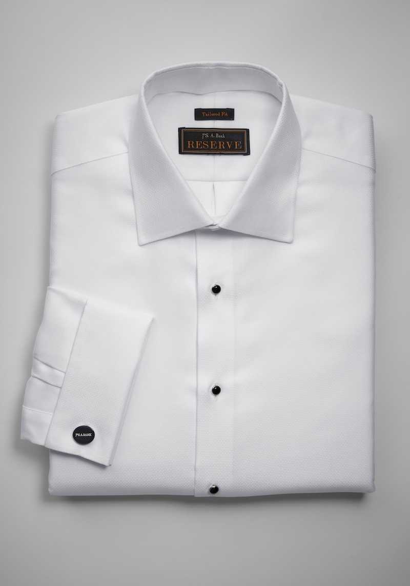 JoS. A. Bank Men's Reserve Collection Tailored Fit Spread Collar French Cuff Formal Dress Shirt, White, 16 1/2x33