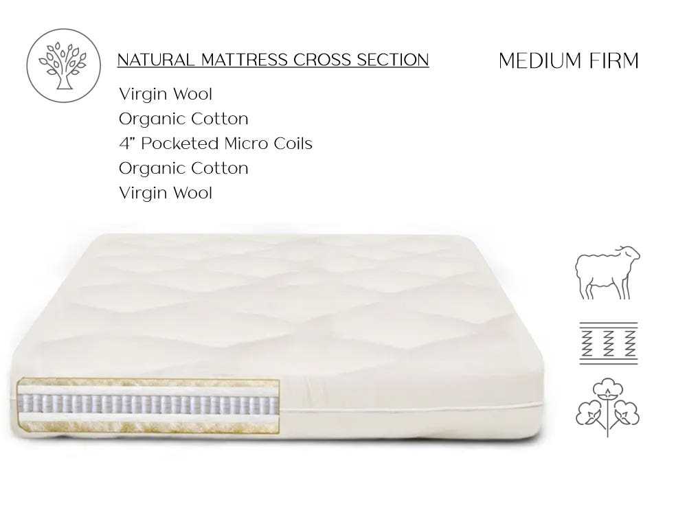 Twin X Long Organic Cotton Wool Bed Mattress Medium Firm Pure Comfort