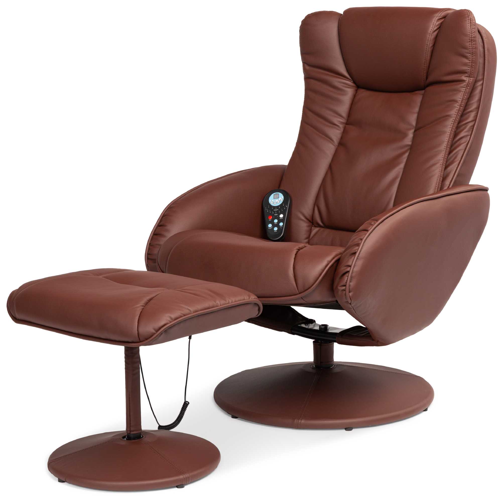 Electric Massage Recliner Chair, Faux Leather w/ Stool Ottoman, 5 Heat & Massage Modes, Remote Control, Side Pockets - Brown