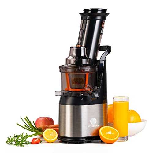 Ventray Slow Masticating Juicer, Powerful Cold Press Juicer with 3-inch Large Feed Chute, Electric Masticating Juice Extractor for Vegetables and Fruits, Easy to Clean, BPA Free
