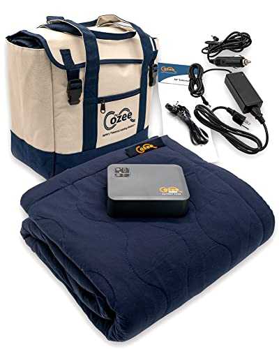 Cozee Portable Battery Powered Heated Blanket - Please Watch The How to Video Before Purchase/Indoor/Outdoor | 60"x60" | Camping | RV | Car | Air Travel | Stadium Blanket | Emergency Kit