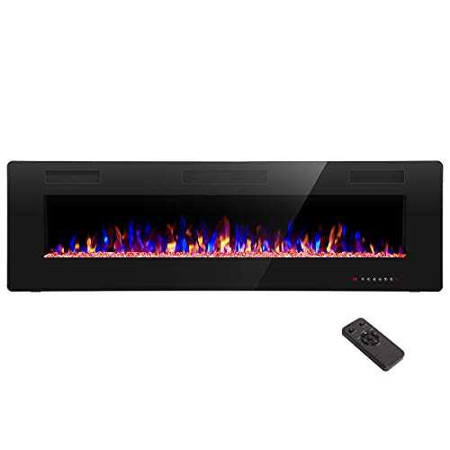 R.W.FLAME 60" Recessed and Wall Mounted Electric Fireplace, Low Noise, Remote Control with Timer, Touch Screen, Adjustable Flame Color and Speed, 750-1500W