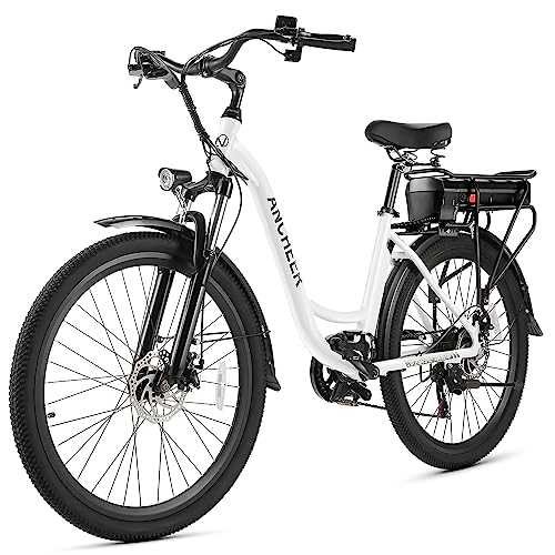 ANCHEER Electric Bike for Adults, 26" City Commuter Bike with 48V/10.4AH Battery, Up to 60 Miles, 3.5H Fast Charge, 7-Speed, 500W Peak Motor Step-Thru Cruiser Bike for Women Men, UL 2849 Certified