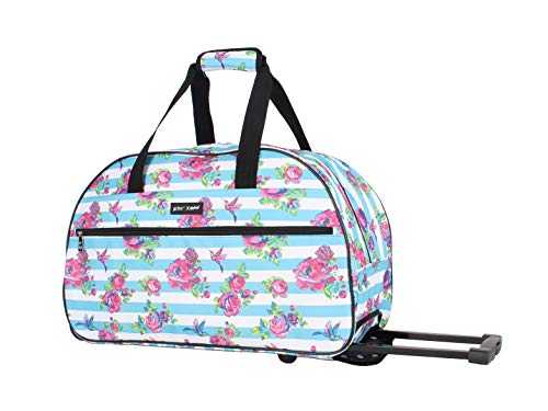 Betsey Johnson Designer Carry On Luggage Collection - Lightweight Pattern 22 Inch Duffel Bag- Weekender Overnight Business Travel Suitcase with 2- Rolling Spinner Wheels (Stripe Floral)