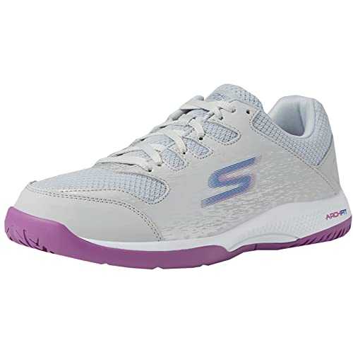 Skechers Women's Viper Court-Athletic Indoor Outdoor Pickleball Shoes with Arch Fit Support Sneakers, Grey/Purple, 9