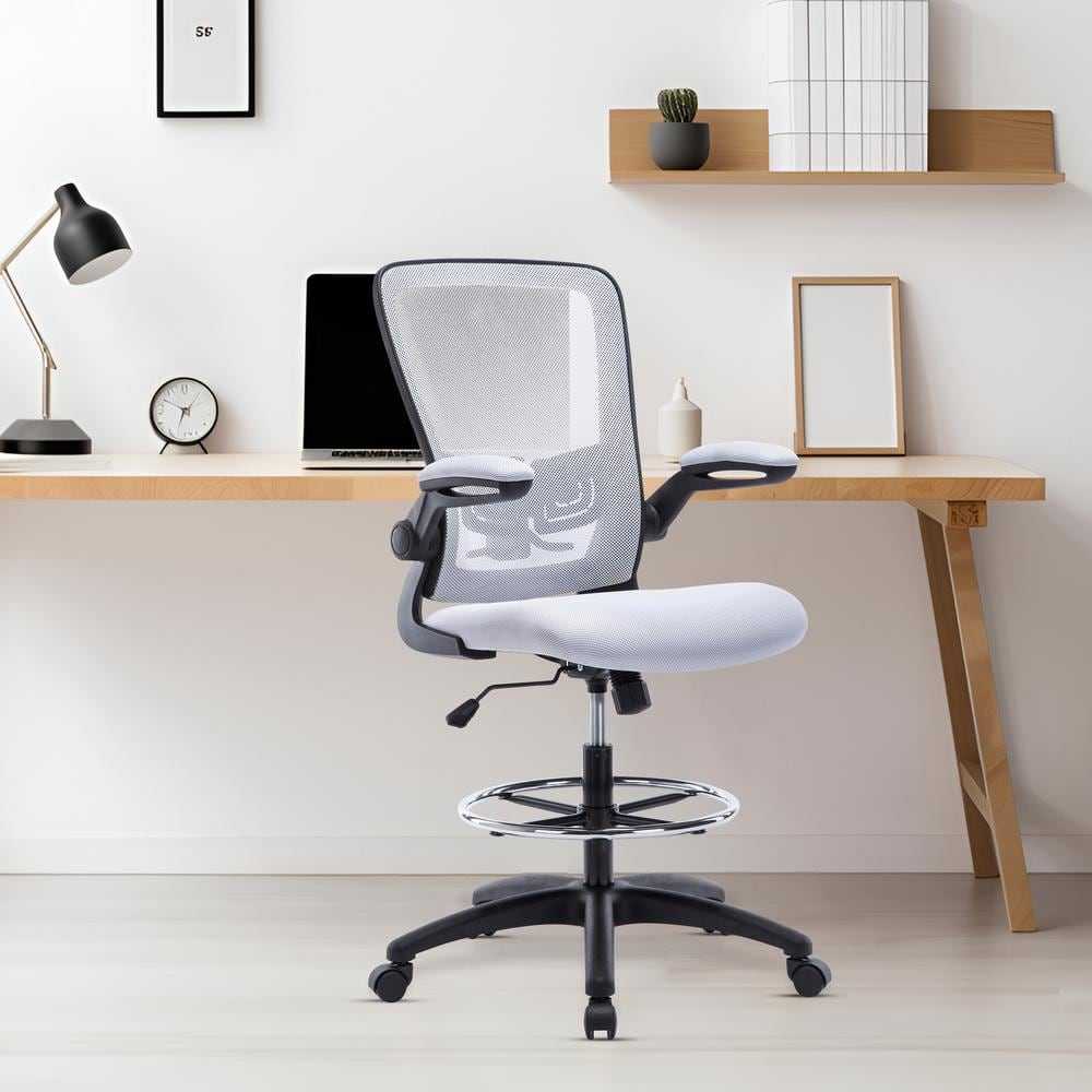 White/Black Mesh Drafting Chair Tall Office Chair for Standing Desk with Breathable Mesh Lumbar Support Ergonomic Chair