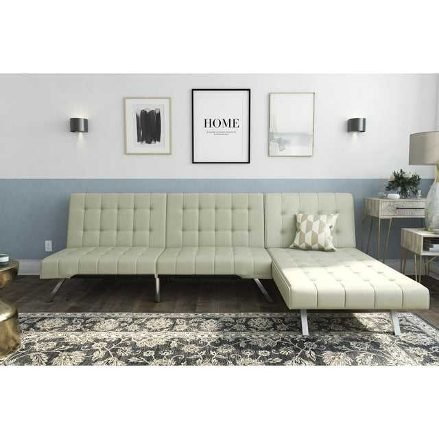 DHP Emily Sectional Futon Sofa Bed with Convertible Chaise Lounger