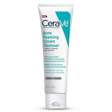 Acne Foaming Cream Cleanser | Acne Treatment Face Wash with 4% Benzoyl Peroxide Hyaluronic Acid and Niacinamide | Cream to Foam Formula | 5 Oz