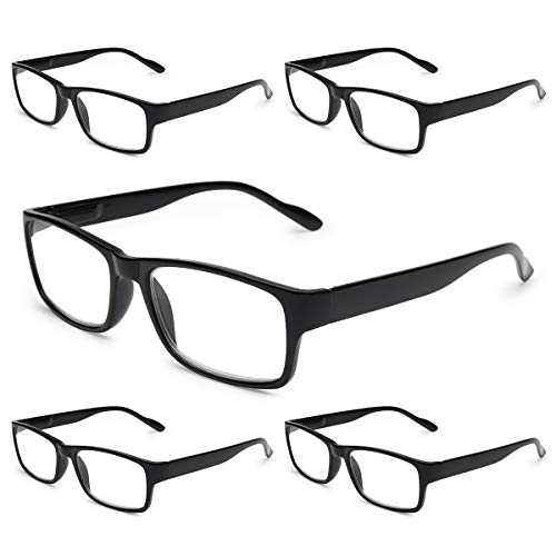 Gaoye 5-Pack Reading Glasses Blue Light Blocking,Spring Hinge Readers for Women Men Anti Glare Filter Lightweight Eyeglasses (5-Pack Light Black, 1.5)