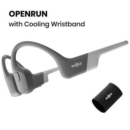 Shokz OpenRun Bone Conduction Waterproof Bluetooth Headphones for Sports with Cooling Wristband (Formerly Aeropex) Grey