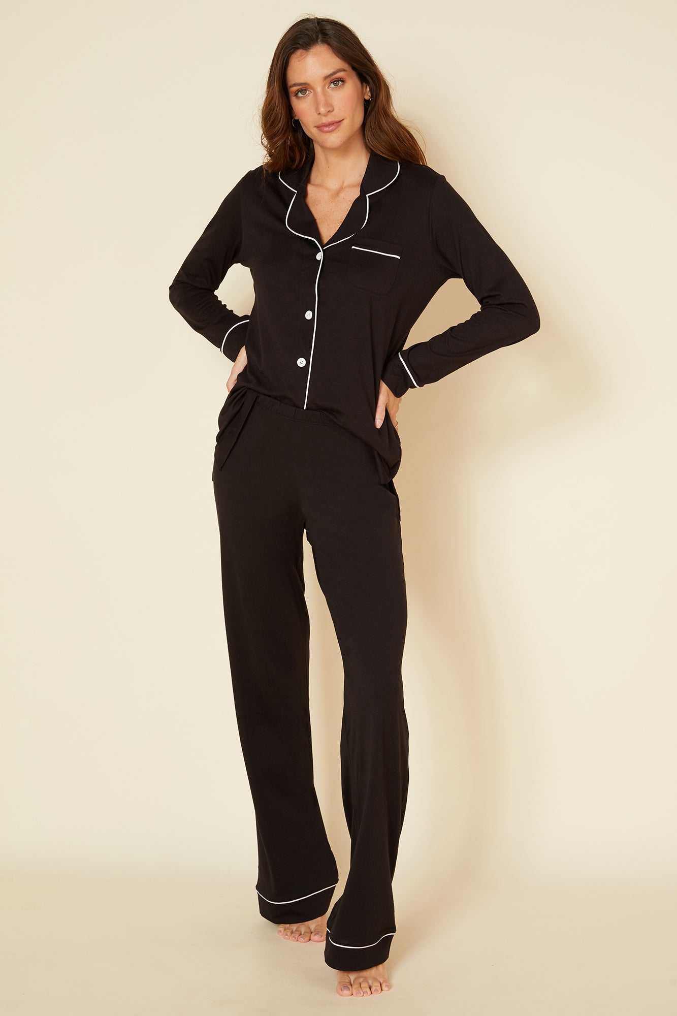 Cosabella Women's Bella Long Sleeve Top & Pant Pajama Set Pajama, Black, Xsmall, Cotton Set