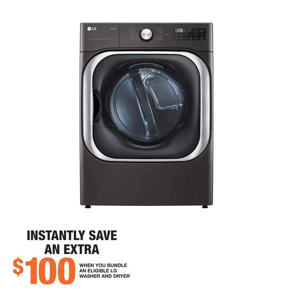 LG 9.0 CU. Ft. Vented Stackable Gas Dryer in Black Steel with TurboSteam and Sensor Dry Technology