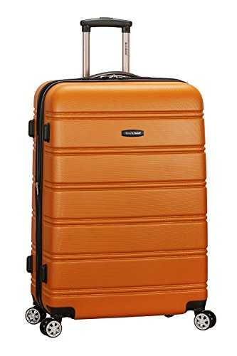 Rockland Melbourne Hardside Expandable Spinner Wheel Luggage, Orange, Checked-Large 28-Inch