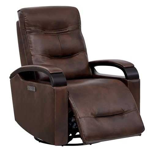 CHITA Genuine Leather Power Swivel Glider Rocker Recliner, USB Charge Power Headrest Wooden Contrast Armrest Double Layer Backrest Recliner Chair Sofa for Living Room and Nursery-Cognac