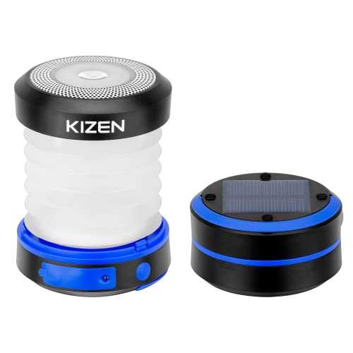 KIZEN Solar Camping Lantern - LED Lanterns for Power Outages, Camping Lights, Emergency Flashlight - Collapsible Lamp, Rechargeable W/Solar or Plug