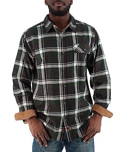 Legendary Whitetails Men's Buck Buck Camp Flannel Shirt, Long Sleeve Plaid Button Down Casual Shirt for Men, with Corduroy Cuffs, Fall & Winter Clothing, Mountain Charcoal Plaid, Small