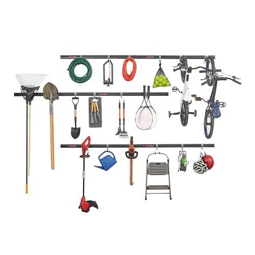 Rubbermaid 24-Piece FastTrack Garage Wall-Mounted Storage Kit, 6 Rails and 18 Hooks