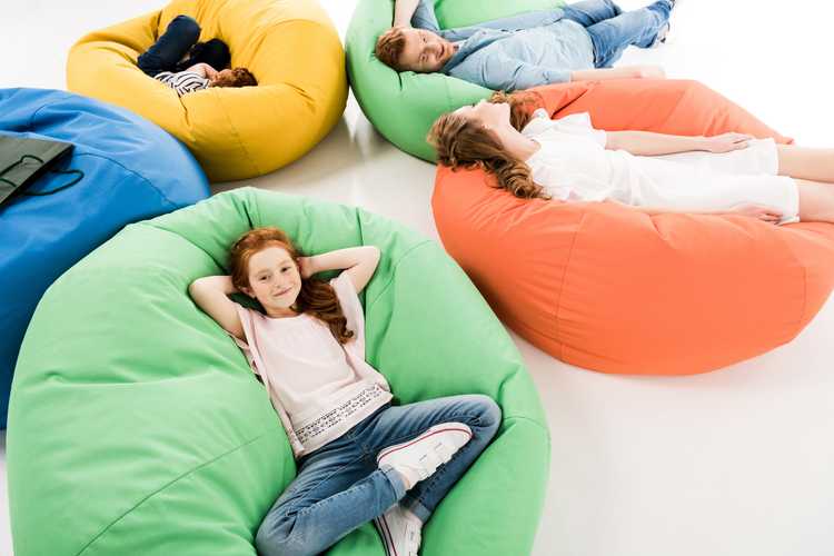 Family on bean bag chairs