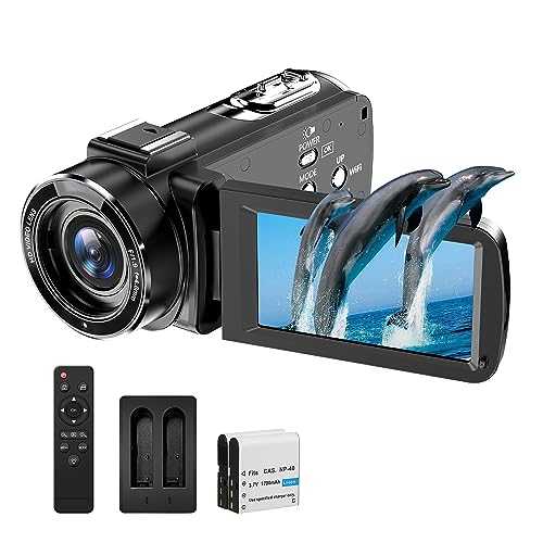 KOMERY 4K Video Camera Camcorder,56MP WiFi IR Night Vision Vlogging Camera for YouTube,16X Digital Zoom,Touch Screen Camera Recorder with Dual Charger,2.4G Remote,2 Batteries