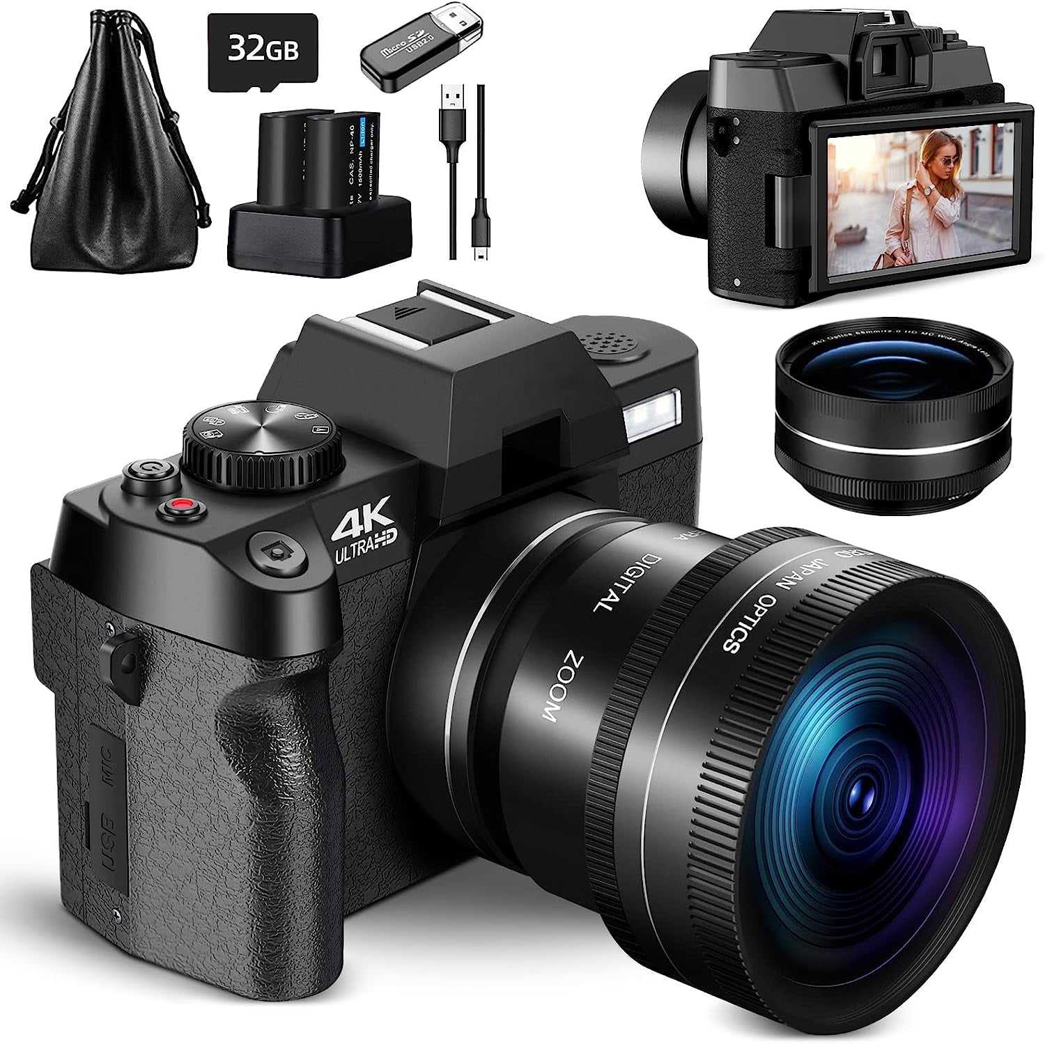 NBD Digital Camera 4K Ultra HD 48MP All-in-One Vlogging Camera with Wide Angle Lens, Digital Zoom