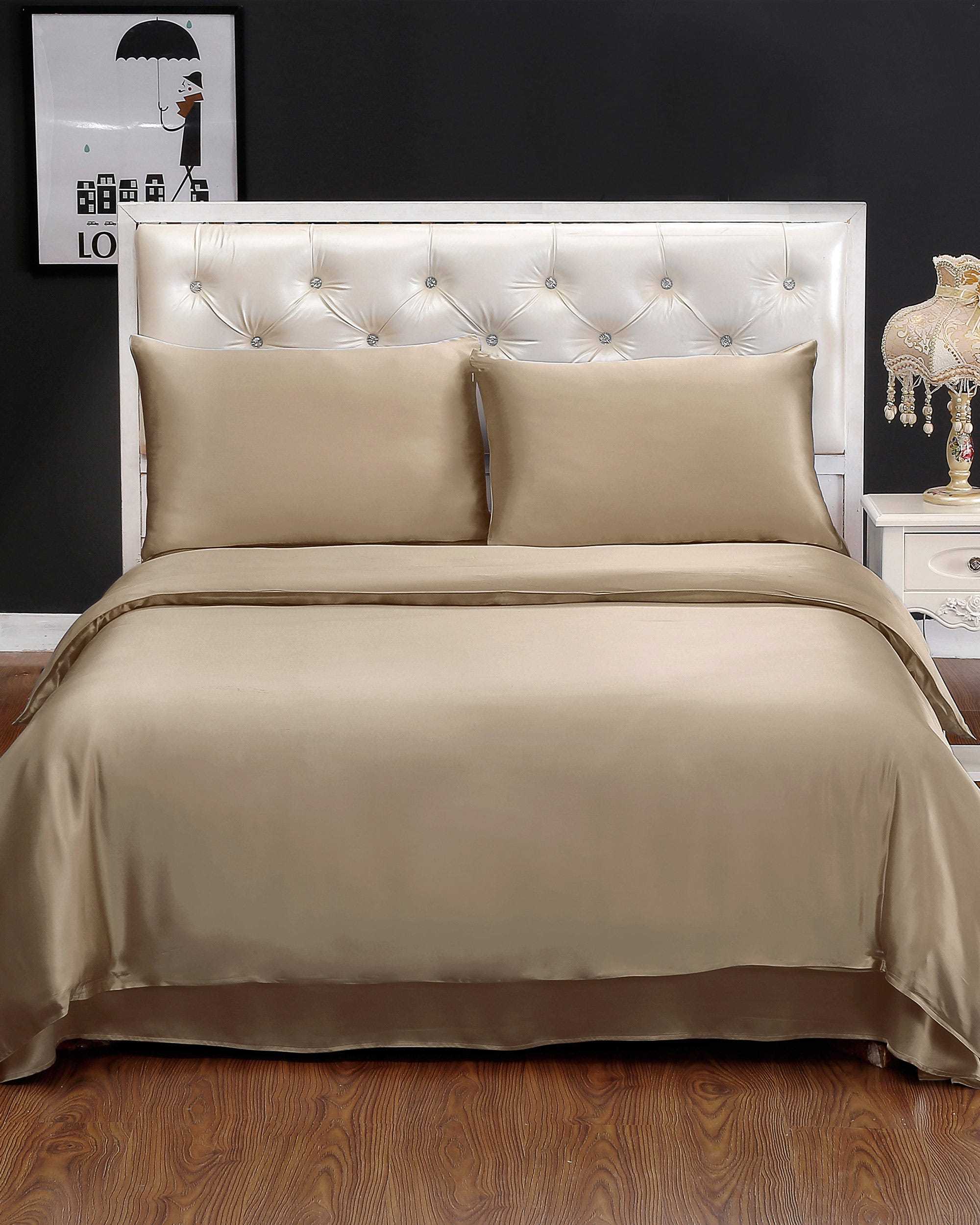 LILYSILK Silk Bed Set Adult Brown US 19 Momme Line Of Seamless Silk Sheets Smooth And Light all size