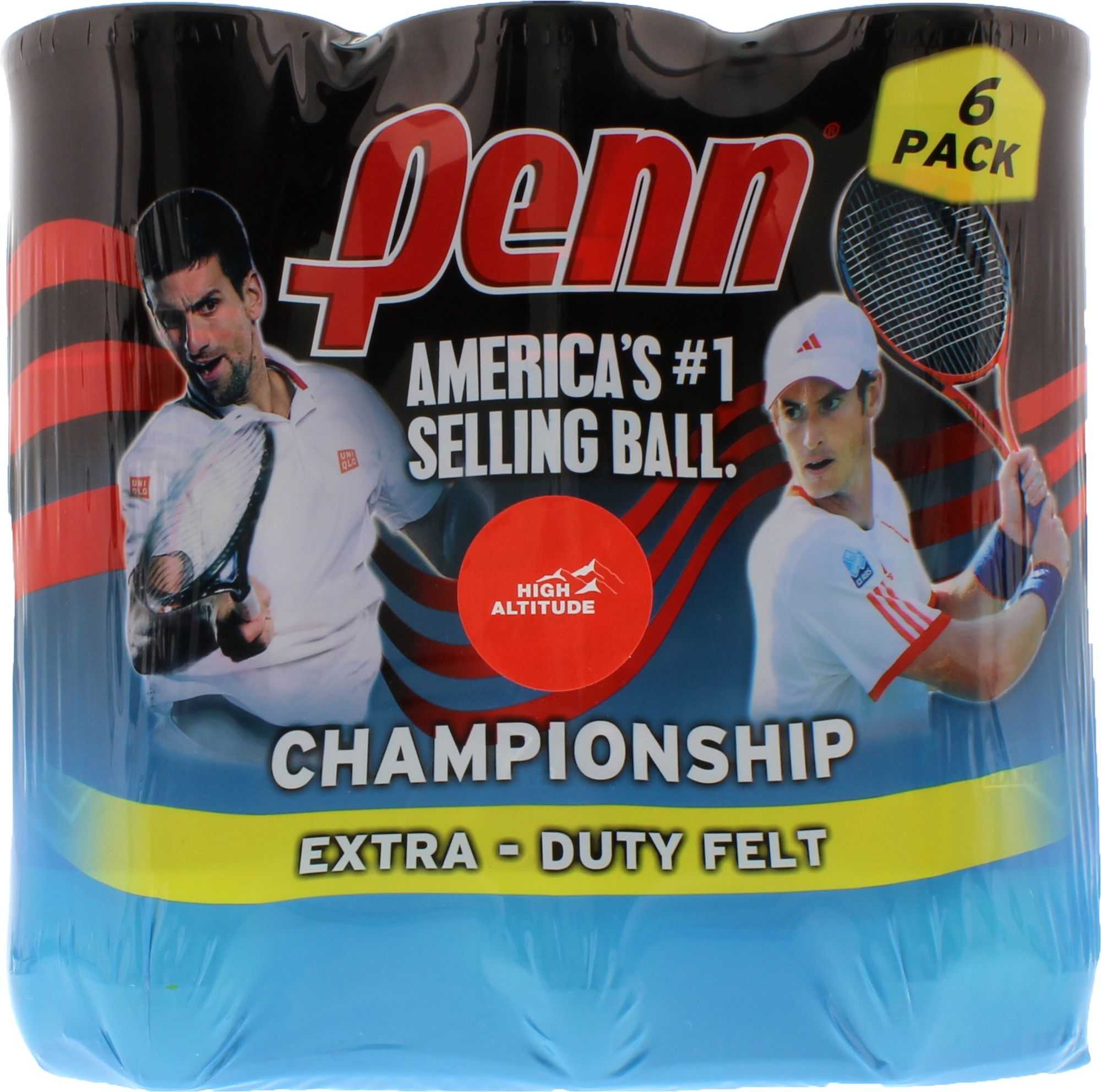 Dunlop Sports ATP Championship Tennis Balls, Extra Duty, 6 x 3-Ball cans,  Yellow, 6-can Pack