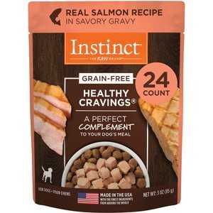 Instinct Healthy Cravings Grain-Free Cuts & Gravy Real Salmon Recipe Wet Dog Food Topper, 3-oz pouch, case of 24