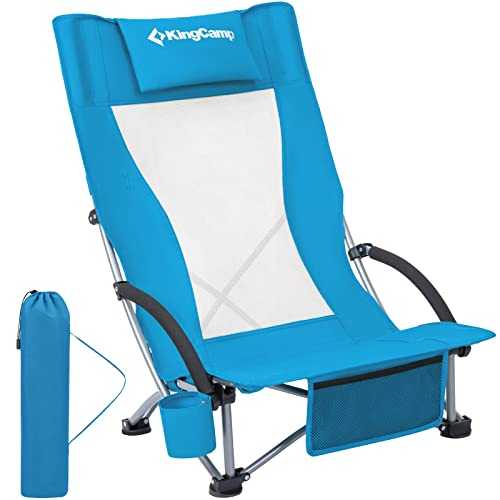 KingCamp Folding Beach Chair for Adults Portable Lightweight Backpack with Cup Holder Pocket Headrest Carry Bag for Outdoor Camping Sand Concert Lawn Festival Sports, Oversized, Blue-high Back
