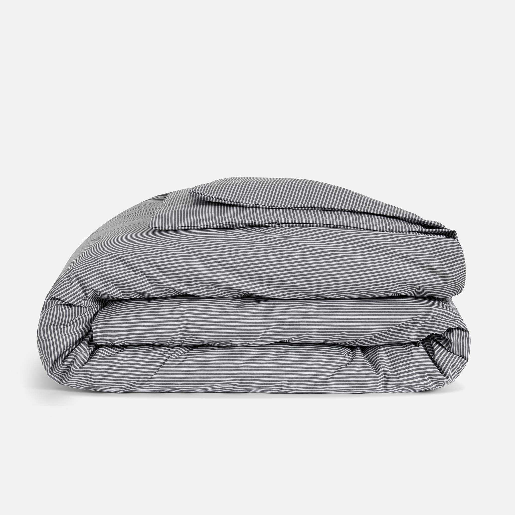 Brooklinen Luxe Sateen Duvet Cover size King/Cali King in Graphite and Steel Oxford Stripe