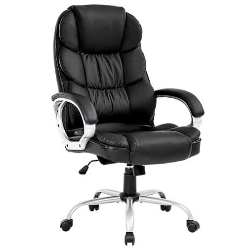 BestOffice Office Chair Cheap Desk Chair Ergonomic Computer Chair with Lumbar Support Arms Headrest PU Leather Modern Rolling Swivel Executive Chair for Back Pain Women Men Adults,Black