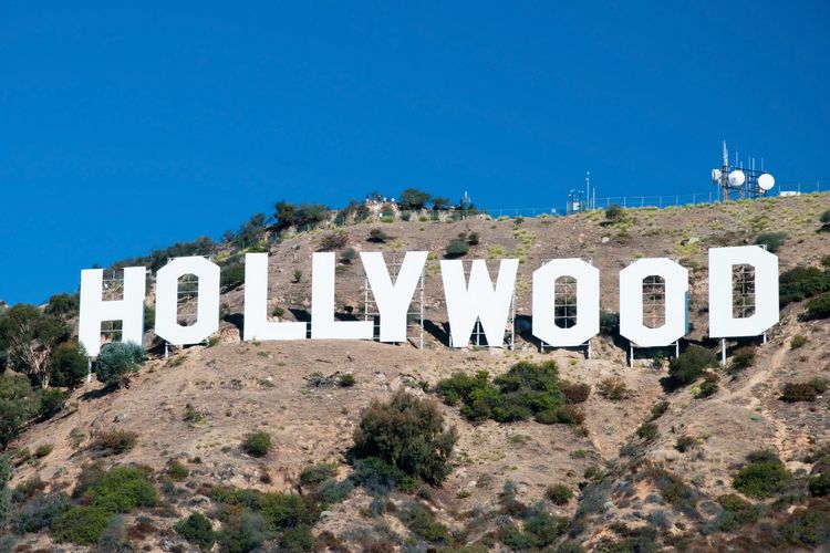 Hollywood sign on Santa Monica mountains in Los Angeles