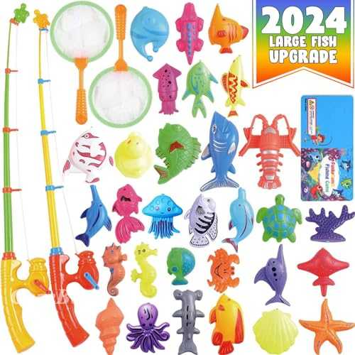 CozyBomB™ Magnetic Fishing Pool Toys Game for Kids - Water Table Bathtub Kiddie Party Toy with Pole Rod Net Plastic Floating Fish Toddler Color Ocean Sea Animals Gifts Age 3 4 5 6 Year Old