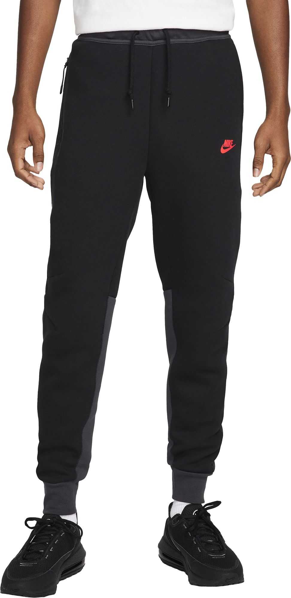 Nike Men's Tech Fleece Slim Fit Jogger Sweatpants, Medium, Black/Lt Crimson
