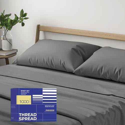 THREAD SPREAD 100% Pure Egyptian Cotton Sheets Queen Size - 1000 High Thread Count Sheets Queen, 4 PC Luxury Hotel Sheets for Queen Bed, 16" Deep Pocket Sateen Soft Cooling Bedding Sets - Dark Grey